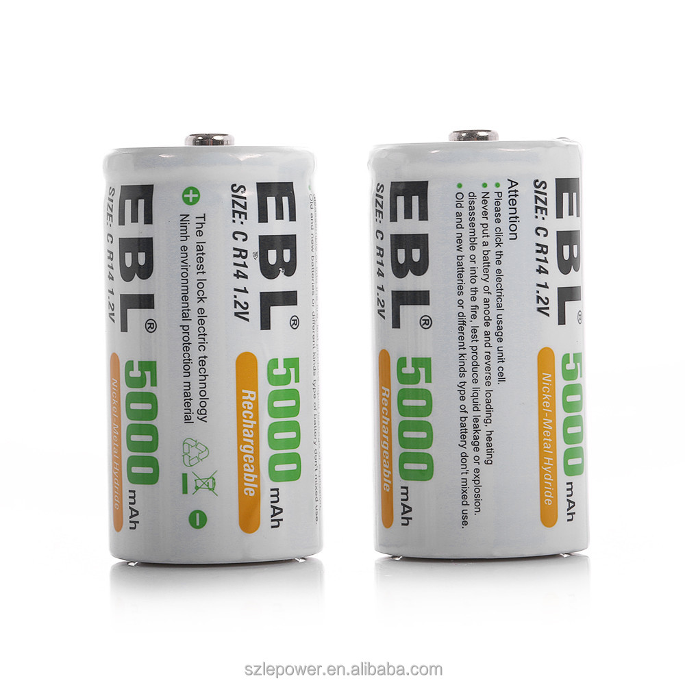 Wholesale EBL Rechargeable C Size Batteries 5000mAh 1.2V Ni-MH Deep Cycle Cell