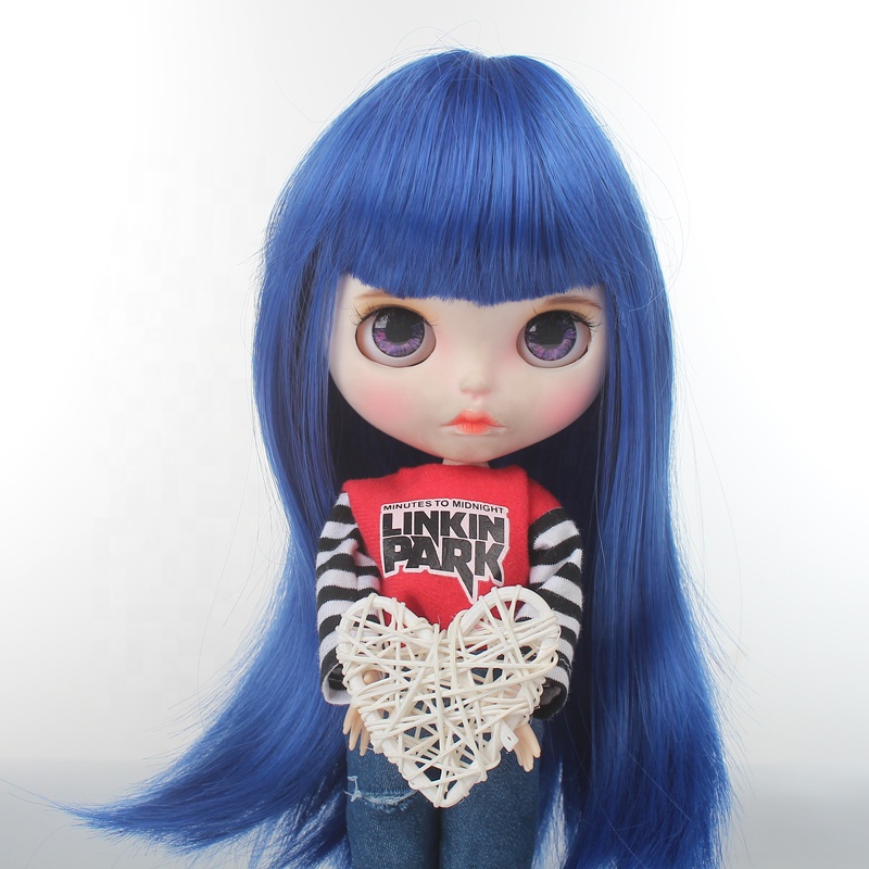Factory Direct Sale High Quality Blythe Doll Blue Color Long Straight Wigs