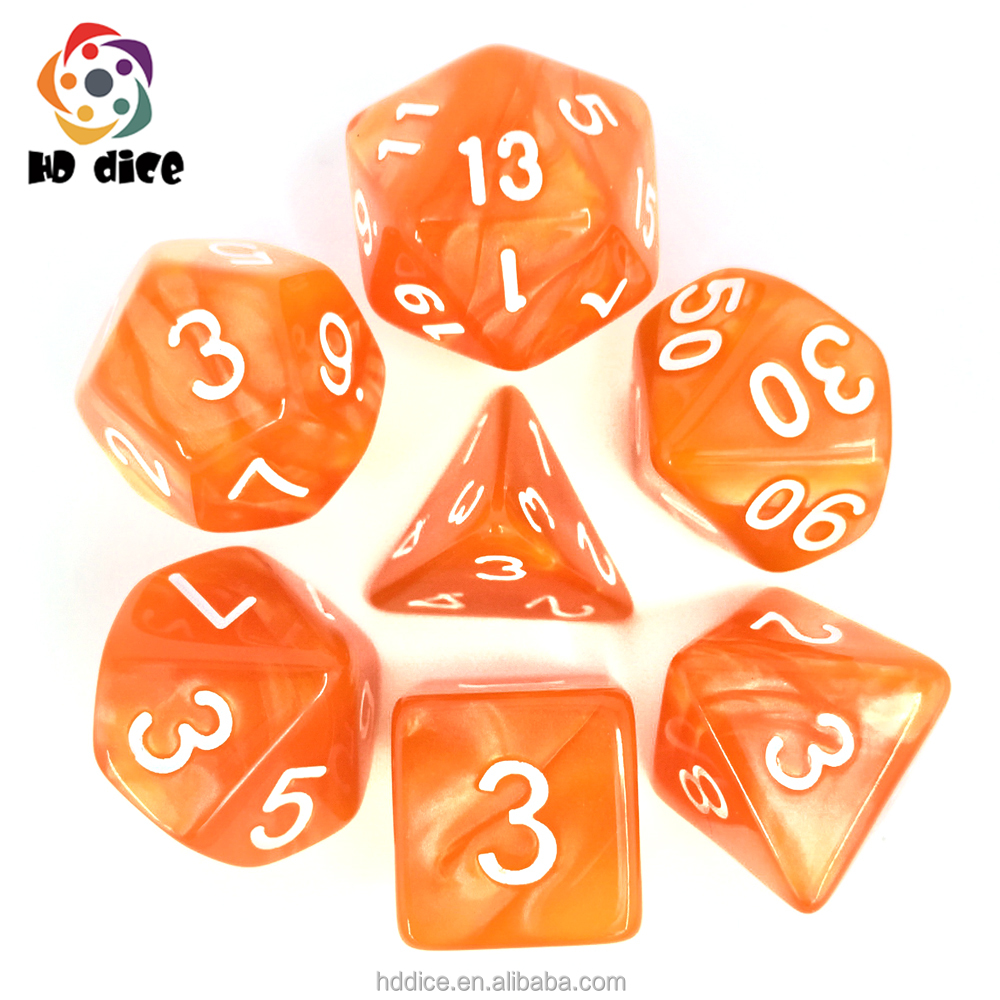 7pcs RPG Orange Game Dice Set Pearl Polyhedral Dice Set with Pearl Effect