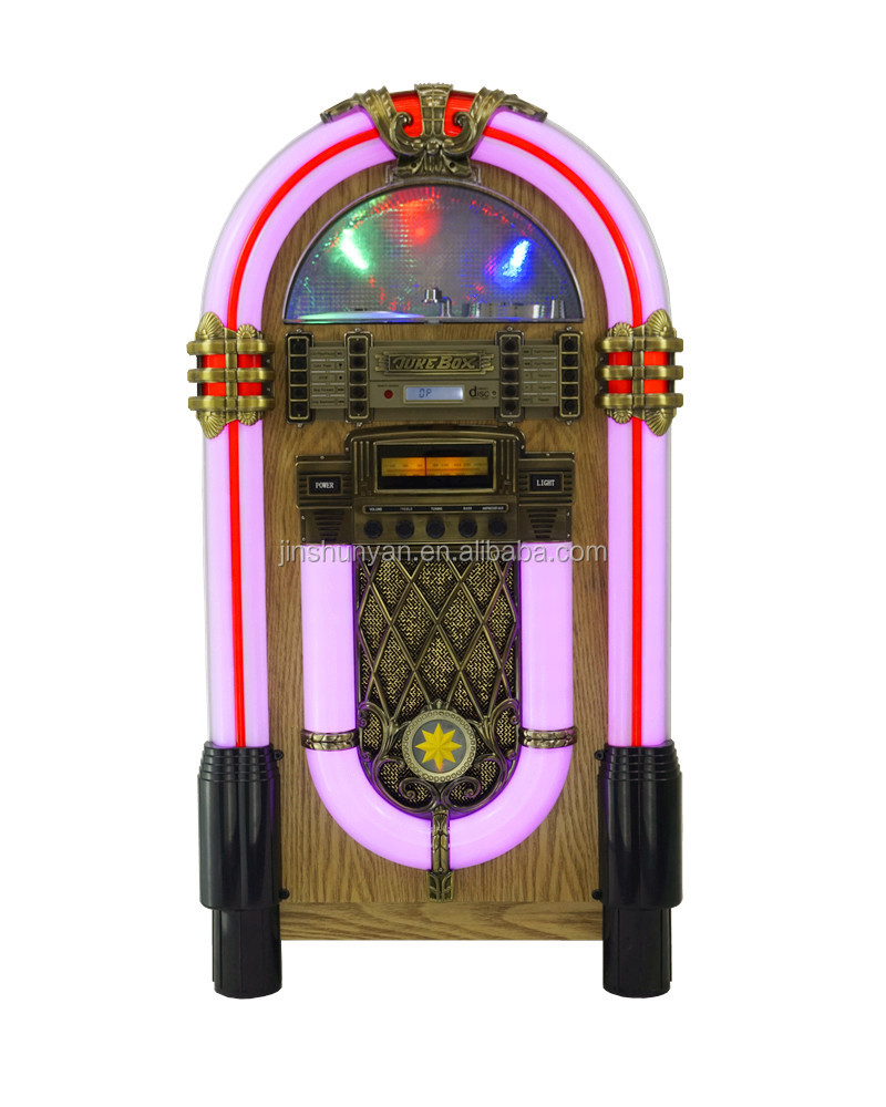 Полный размер ретро Jukebox первоначальный цвет дерева с CD-плеер, Bluetooth, радио, aux-в функции