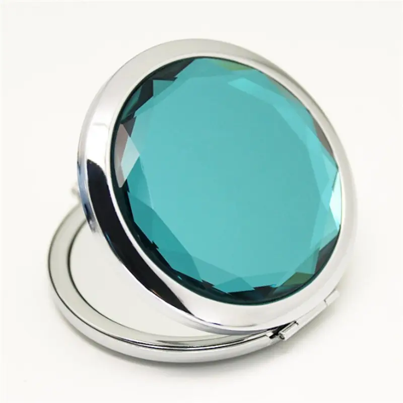 Women's small gift double-sided circular folding portable creative crystal makeup mirror