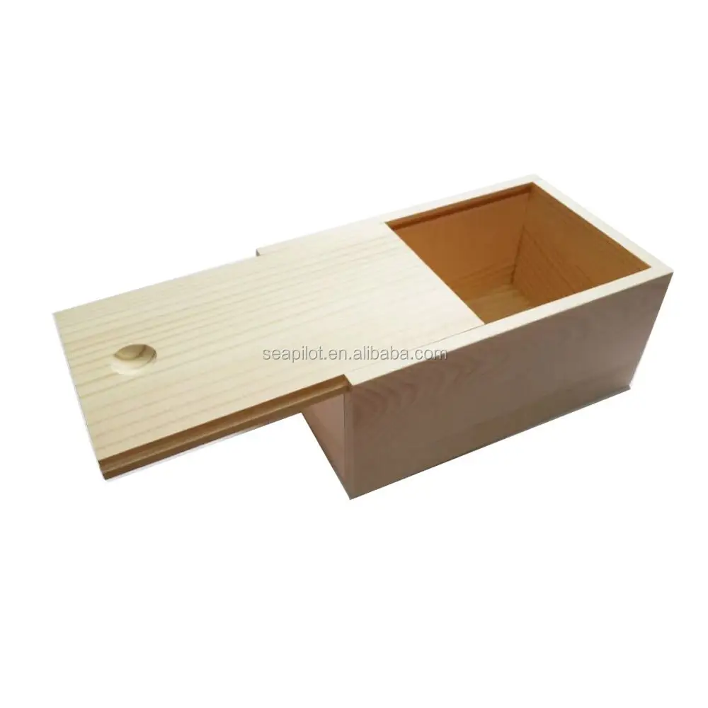 2020 Natural Pine Wood Unfinished Storage Box with Slide Top
