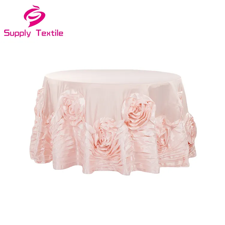 New Arrival Wedding Blush Round Large Rosette Flower Tablecloth