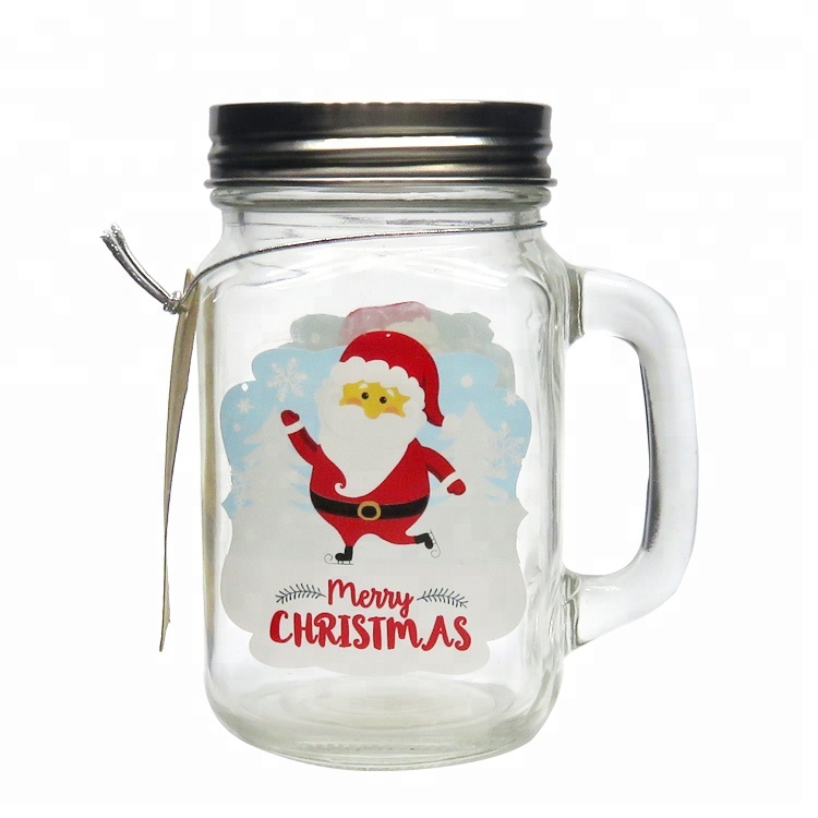 16 унц. Логотип печати стекло Mason Jar с ручкой для домашнего декора сок питьевой