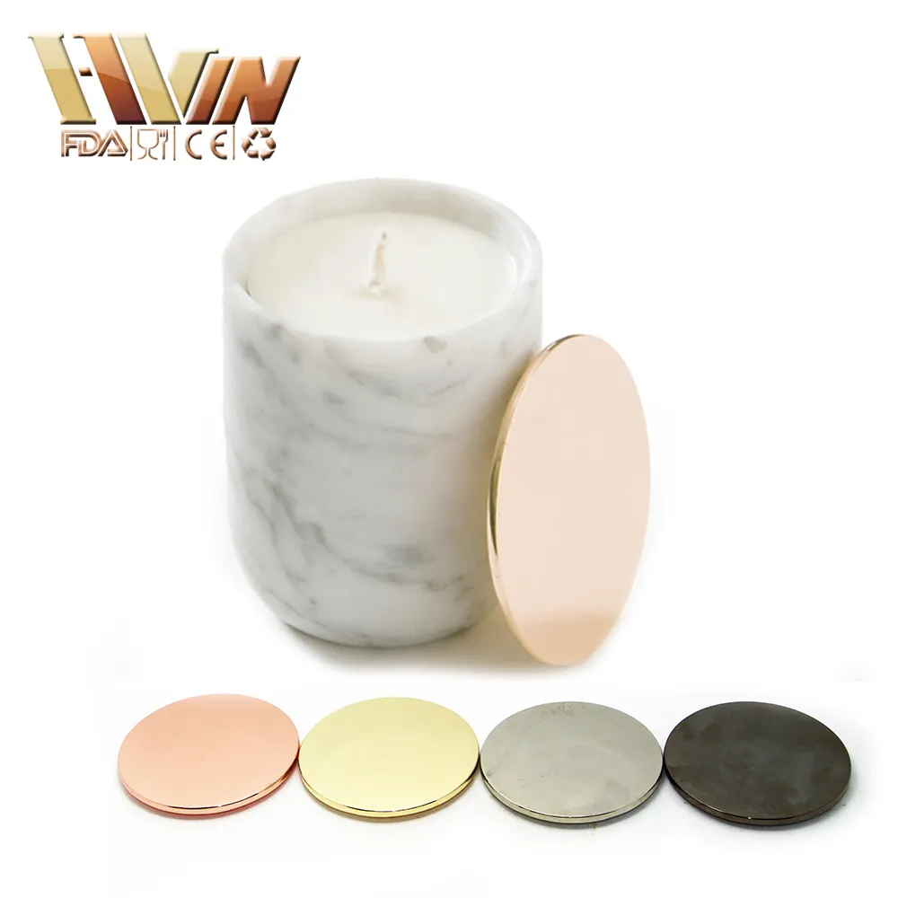 Cheapest natural stone carrara marble candle jar with copper lids,marble candle jar with lid