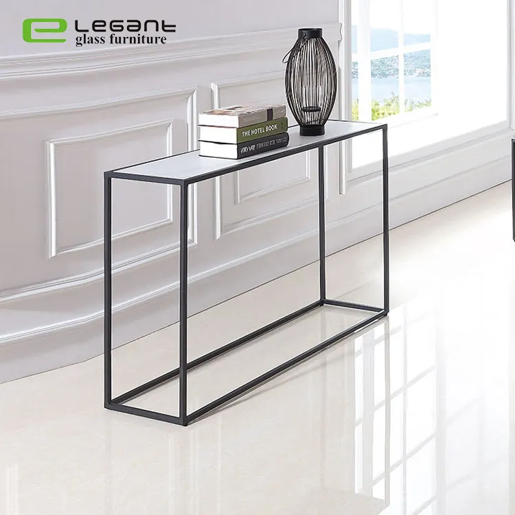 Factory price iron metal glass center console table with ceramic top
