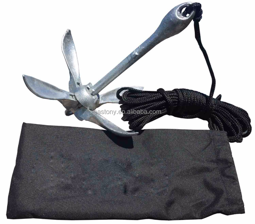 Eastony Kayak Anchor Kit for Canoes, Small Boats and Jet Skis - 3.5 lb Galvanized Iron Folding Grapnel Anchor