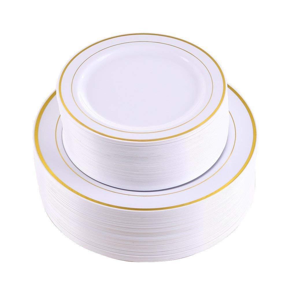 102pcs Hard Plastic disposable Gold Rim plate Hot stamp Plate for party wedding