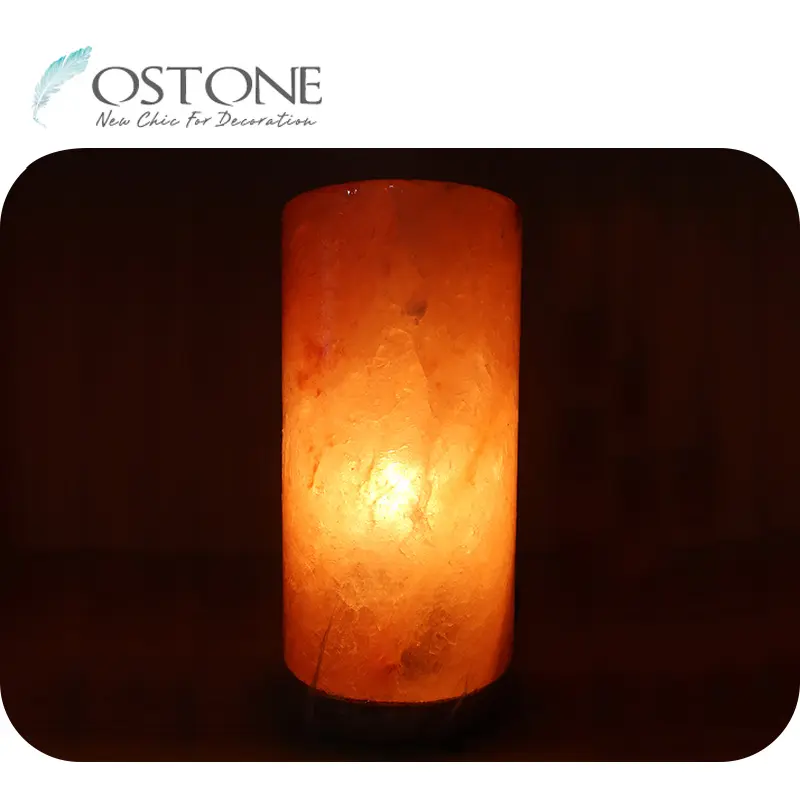 Decoration Cylindrical Night Light Natural Himalayan Rock Crystal Salt Table Lamp