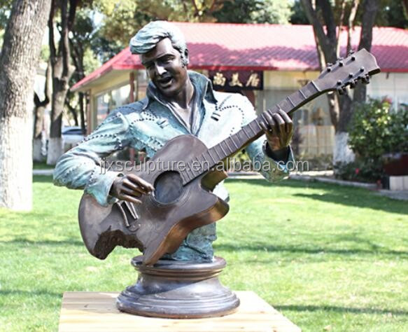 Arts Crafts Copper Famous Rock Roll Star Musical Man Guitar Bust Bronze Sculptures