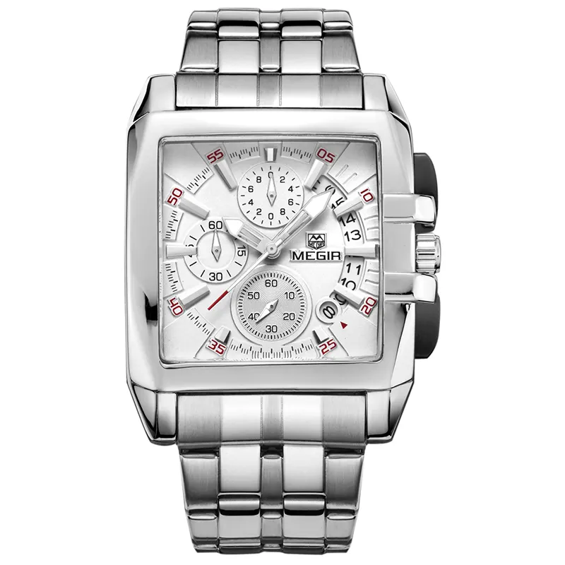 Hight Quality Megir Brand Luxury Men Watch Stainless Steel Square Quartz Watches