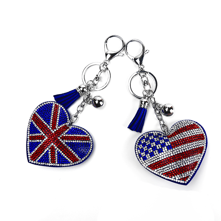 Yiwu factory custom crystal heart британский флаг брелок с американским флагом
