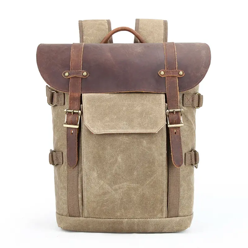 Vintage Multifunction Canvas With Leather Rucksack Photography Backpack Bag