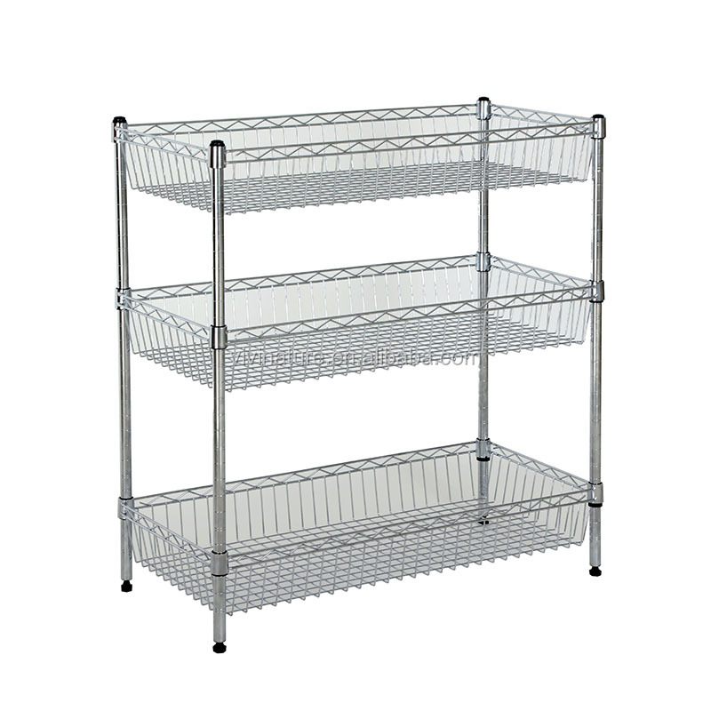 Высококачественная хромированная проволока Rolling Kitchen Storage Cart с проводом ящик-корзина