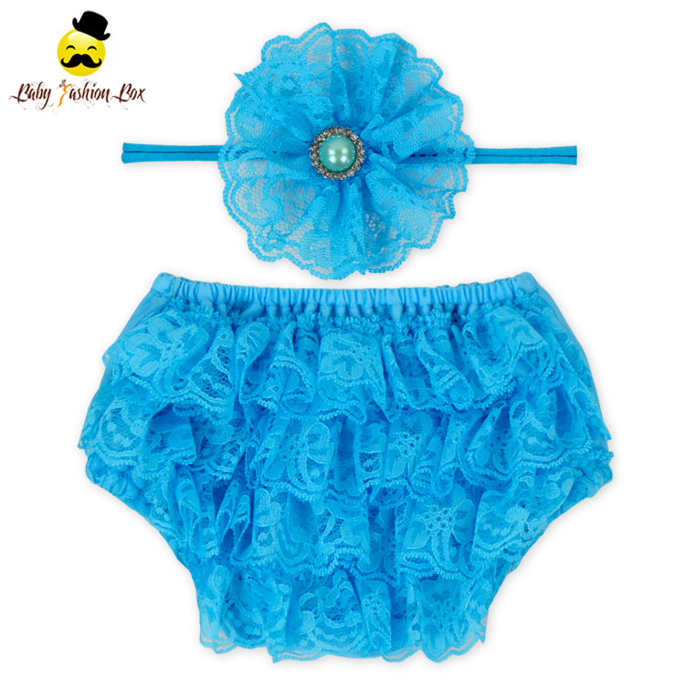Boutique baby girl turquoise lace underwear set toddler ruffle underwear custom design