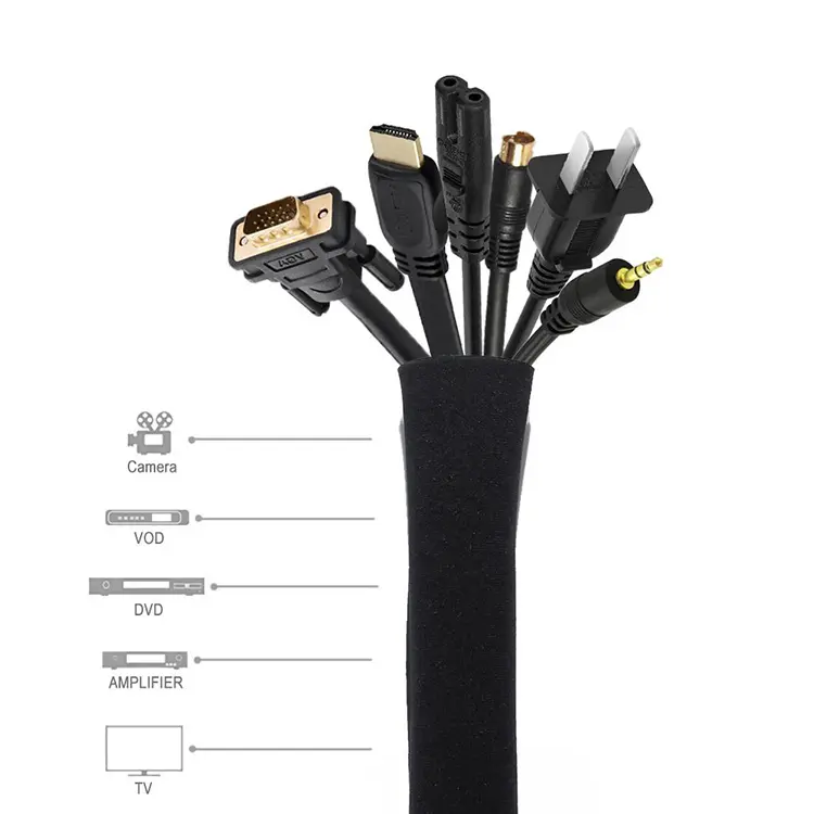 Cable Management Sleeve, 19 - 20 inch Flexible Cable Sleeve Wrap Cover Organizer, 4 Piece - Black set