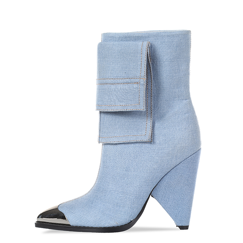 Wholesale custom women denim ankle boots ladies boot stiletto steel toe high heel ankle boots