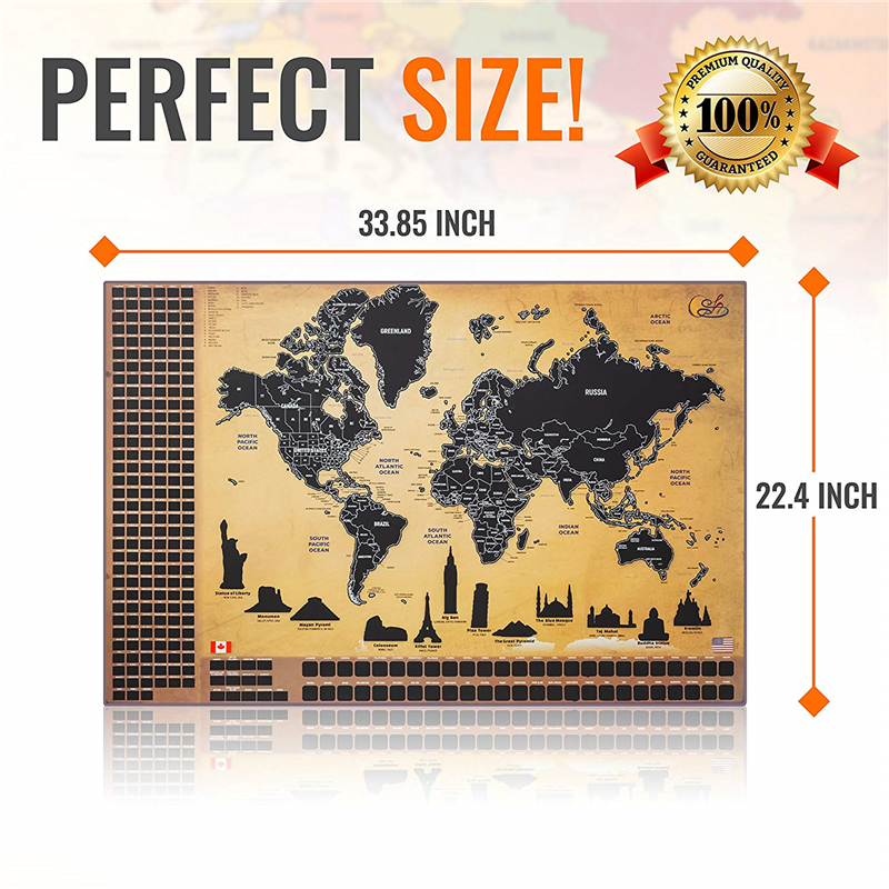 Карта мира с царапинами, XL, 33,85X22,4 дюйма, Золотая с черным покрытием, постер для путешествий, царапины с флагами, штатами, инструментами и
