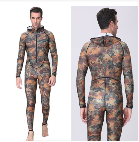 Spearfishing Couple Suit Camo Skin Dive Wetsuit One Piece With Hood Jump Uv Prot