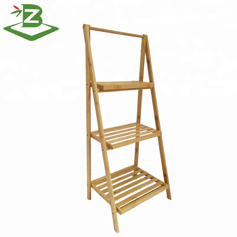 3-tier Foldable A-Frame Bamboo Garden Storage Ladder Rack Plant Flower Pots Shelf