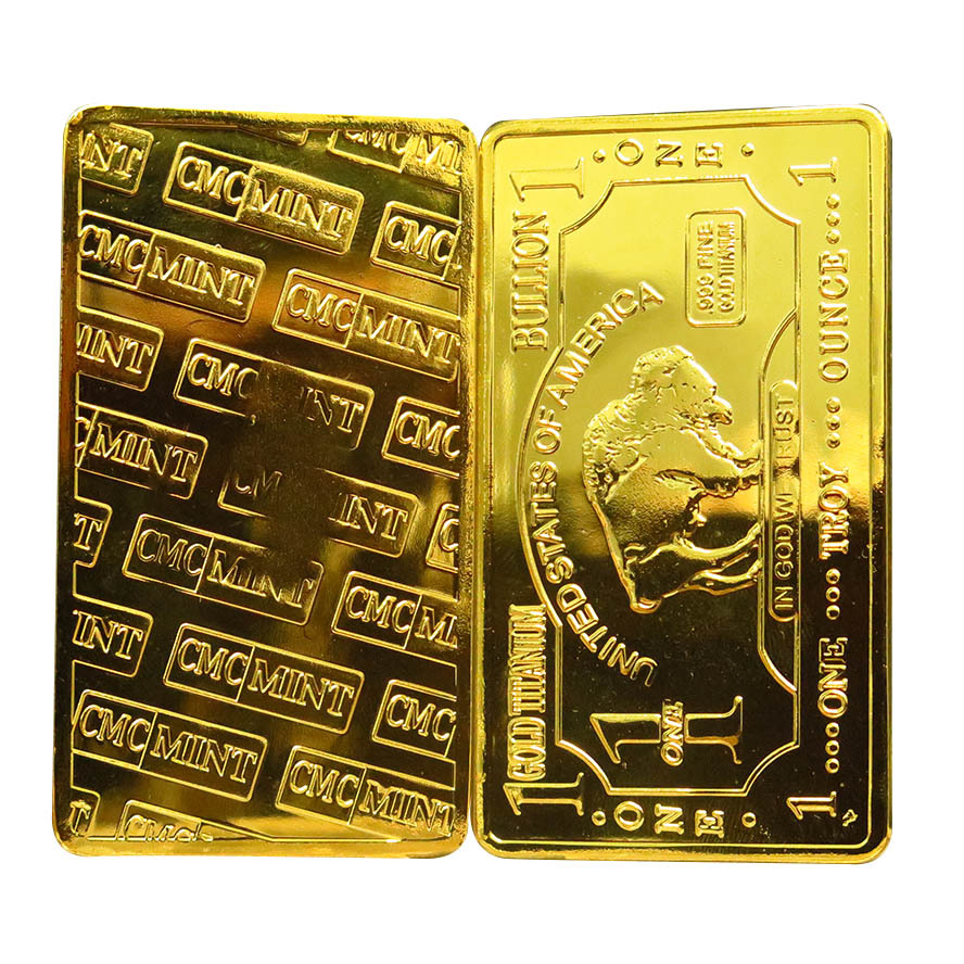Customizable 3D Antique Design Gold Plated 1 oz Titanium Metal Coin Bar