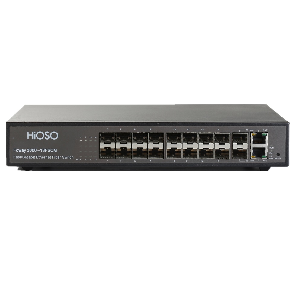 Волоконный переключатель 16 10/100M sfp порты + 2 1000M SFP/2 100/1000M RJ45 Uplink порт