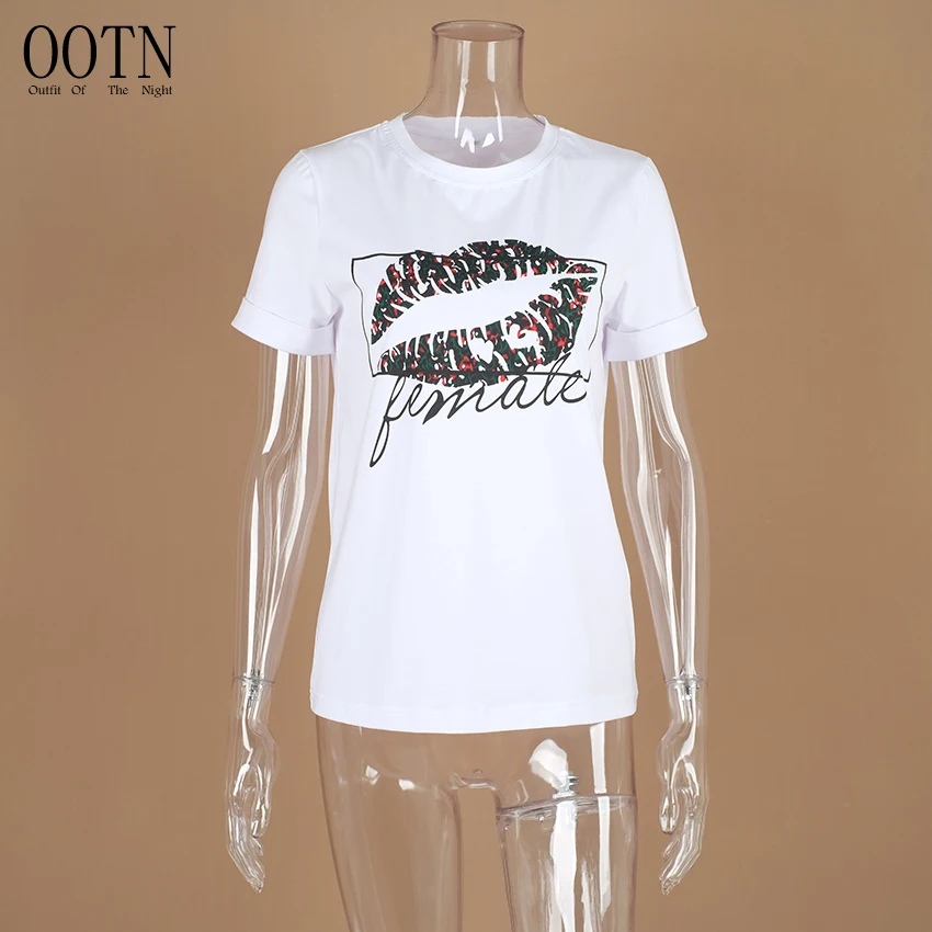 Женские топы OOTN с коротким рукавом, цветочная женская рубашка, повседневная футболка 2020, женские белые футболки, сексуальные летние футболки с принтом губ