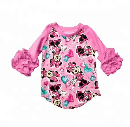 MY-172 Super Cute ! Toddler baby girls cartoon t shirts ruffle raglan shirts wholesale baby tops