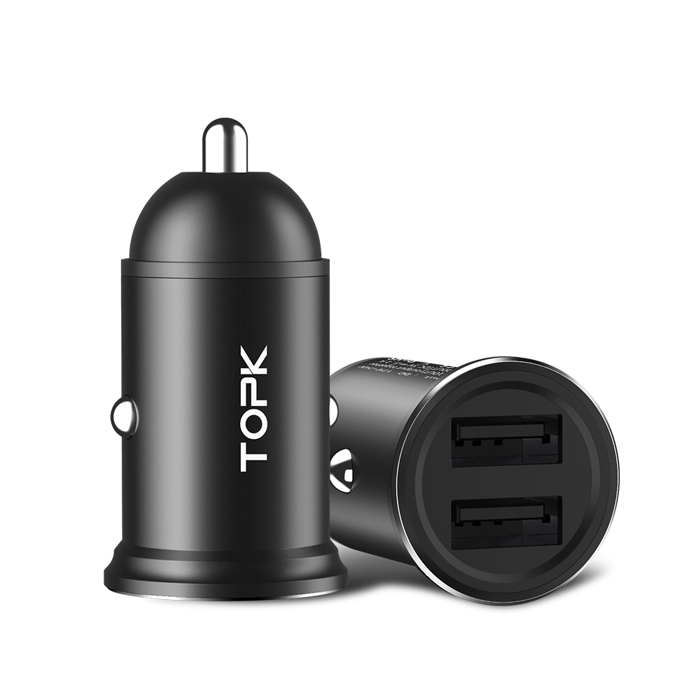 TOPK 3.1A двойной порт алюминиевый сплав авто-ID мини электрический автомобиль USB зарядное устройство