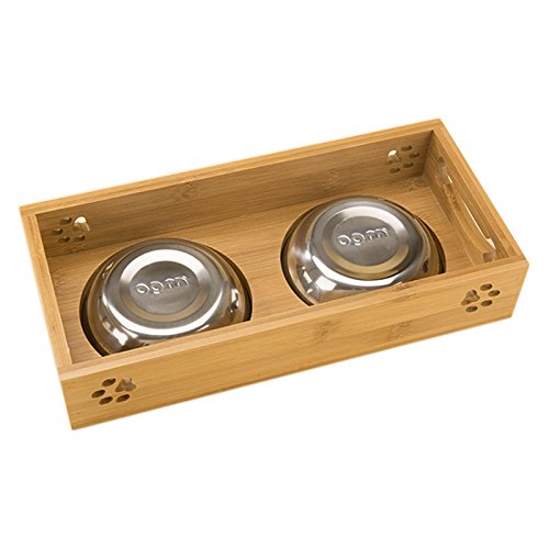 Pet Двойной Собака миски. Бамбук повышенные собака кошка еда и вода чаши Pet Bowl