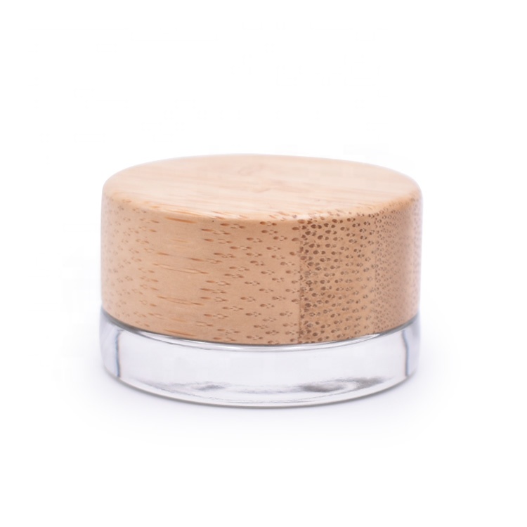 airtight tobacco glass cosmetic jar , eco-friendly 3g 5g clear frosted eye cream glass jar with bamboo lid