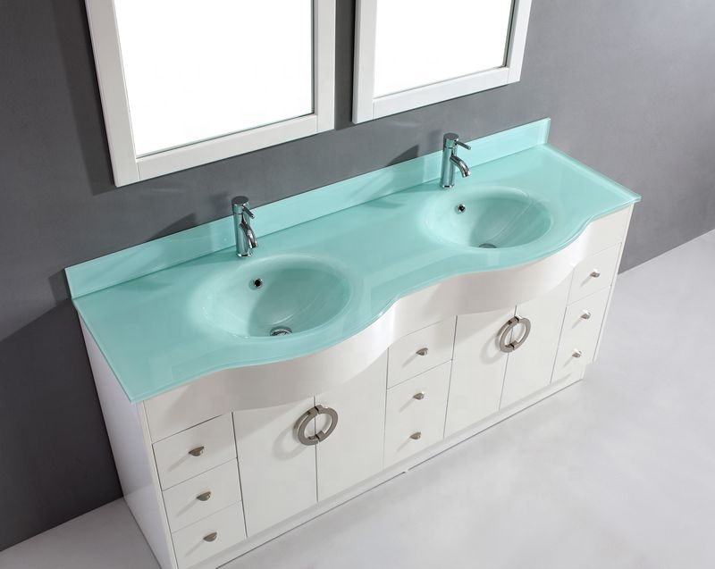 Wholesale Bathroom Glass Vanity Double Sink Countertop HL-2017