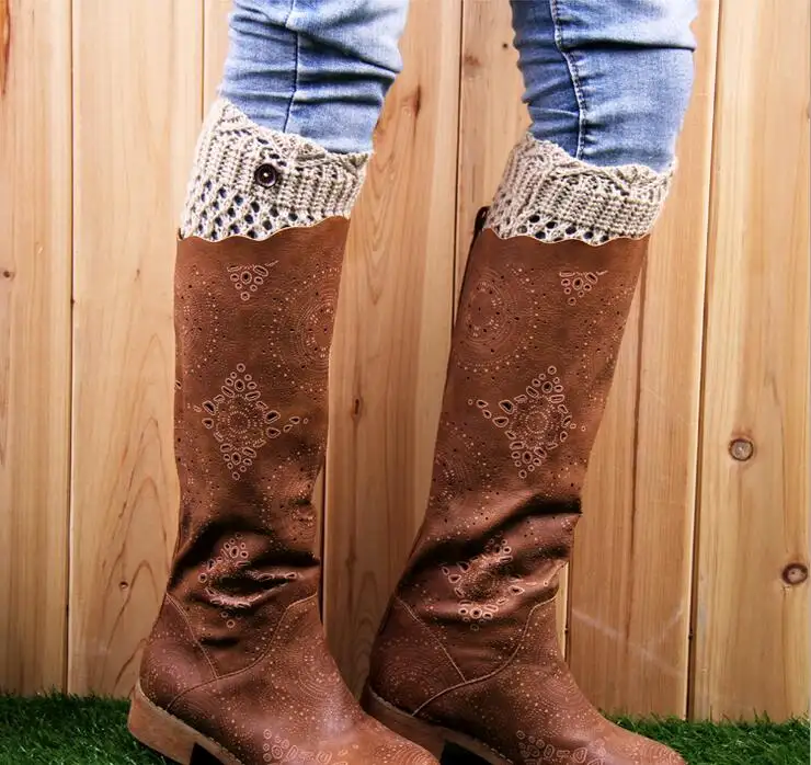 Wholesale Fashion Women's Winter Knitted Wave Button Boot Cuffs