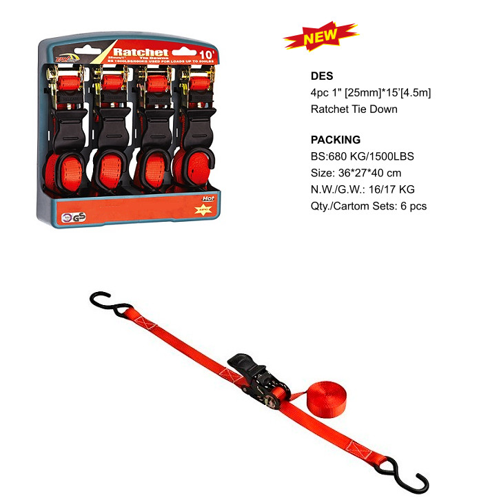 1 ". X 15Ft. веревка, крепежные грузовой ремни с s крючки-4 pcsrope Ratchet крепежные грузовой strapsx с S Крючки-4 пачки