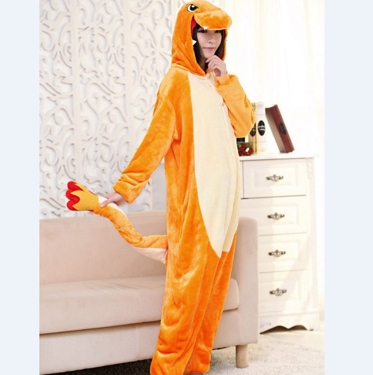 Взрослые фланелевые пижамы унисекс животных Charmander; Карнавальная одежда для сна костюмы комбинезон
