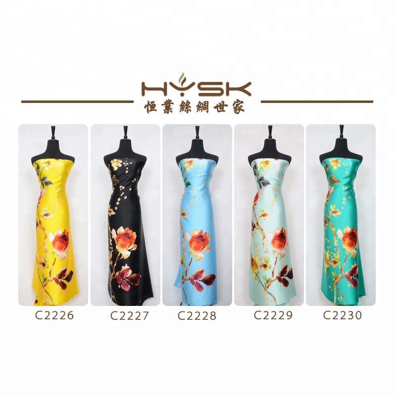 Hysilk 100% чистый шелк тутового шелкопряда руки напечатаны ткани креп атласная Цветочная печать C2226
