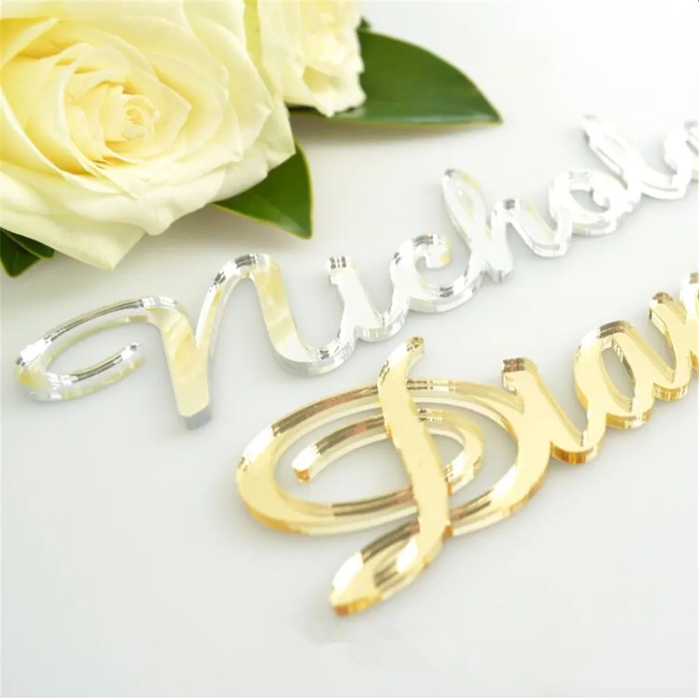 Gold Silver Mirror Acrylic Laser Cut Name Placecards For Decoration