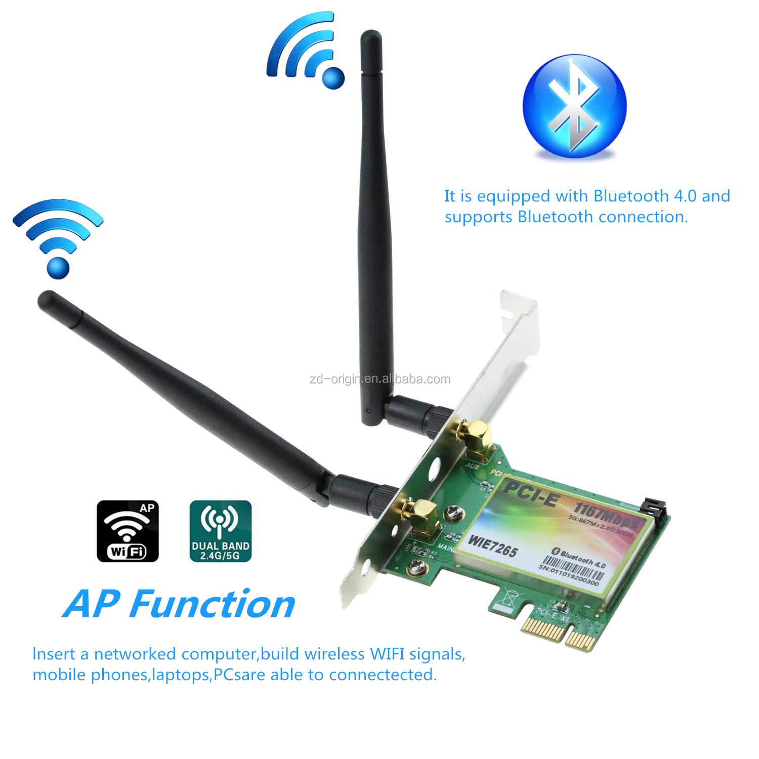 1167 Мбит/с Беспроводной двухдиапазонный адаптер Wi-Fi Gigabit с антенной с высоким коэффициентом усиления BT 4,0 PCI-E беспроводной сетевой адаптер Wi-Fi