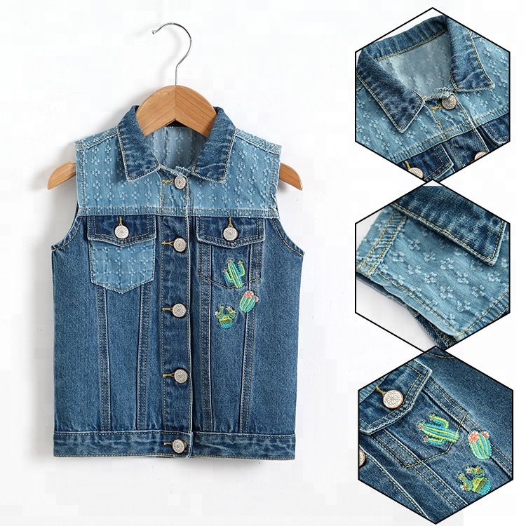 Customizable children girls denim gilet embroidered waistcoats