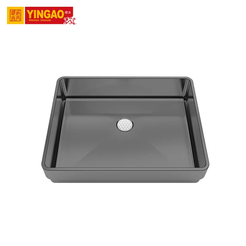 Best Sale PVD coating black color sit-onmount single blow handmade wash basin stainless steel bathroom sink