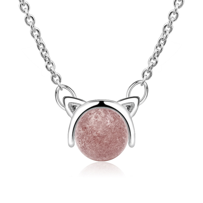 Милый Кот ключицы цепи peach blossom Клубника Кристалл Ожерелье