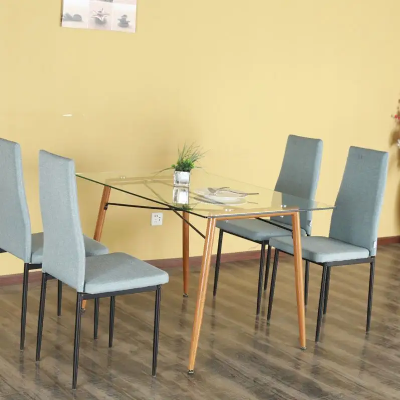 Cheap Dining Room Furniture Chairs Sets Design Glass Modern Juego De Comedor Home Dining Table and PU Leather Household Morden