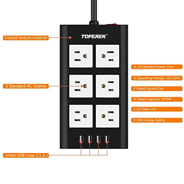 Свинцовый шнур-удлинитель зарядное устройство с 4 портами USB 6 Способ Розетки США штекер сетевой фильтр для защиты от перенапряжений