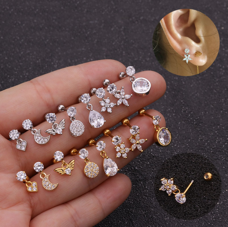 16 г CZ хрящ Tragus мотаться уха кольцо Бар пирсинг Стад Украшения для тела