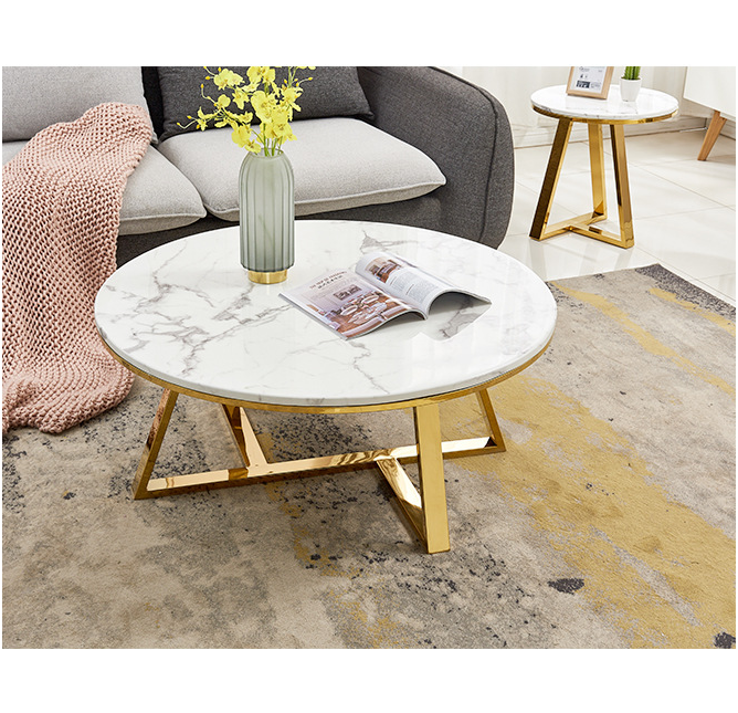 European modern living room furniture stainless steel gold marble center round coffee table
