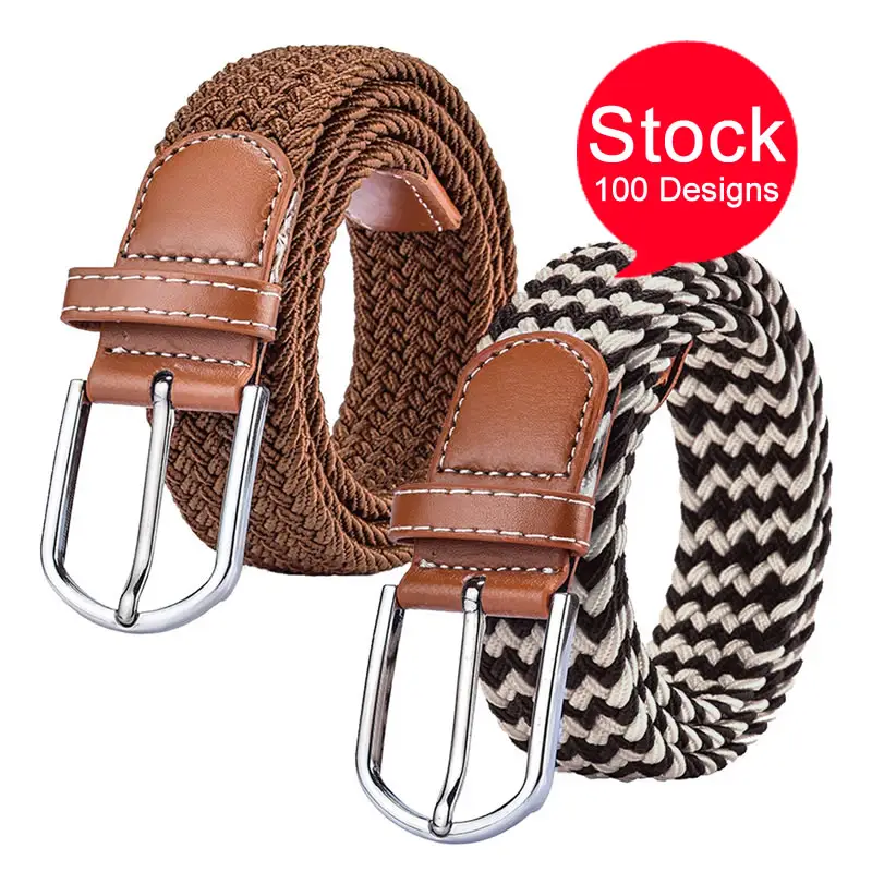 Wholesale Stretch Belt Solid Black Buckle Leather Loop Men Women Junior Fashion Elastic Belts for Men