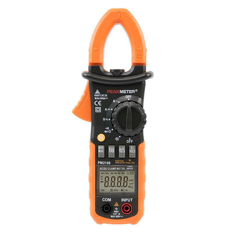Peakmeter PM2108 6600 отсчетов T-RMS дисплей Цифровые токоизмерительные true rms Пусковой Ток Тестирование с автоматическим/ручной диапазон