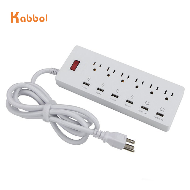 Сетевой удлинитель с защитой от перенапряжения, 6 розеток, 6 USB-портов для зарядки, удлинитель с USB-штекером 1625 Вт/13 а для нескольких устройств