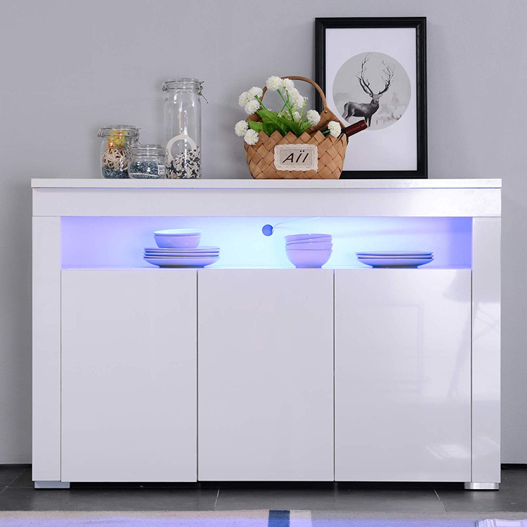 Высокий глянцевый шкаф для хранения со светодиодной подсветкой RGB для гостиной, столовой, мебели