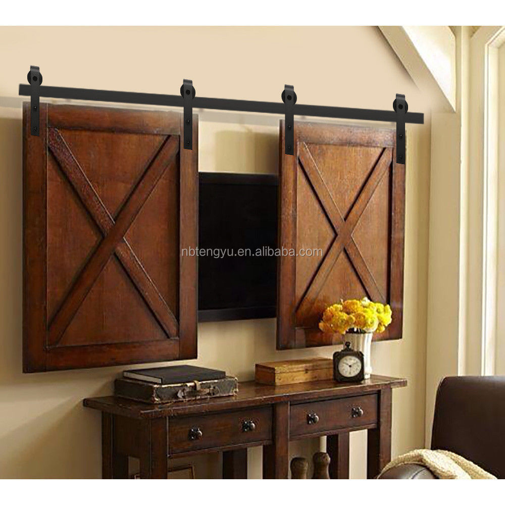 6-6-6FT-Classic-Mini-Small-Sliding-Barn-Door-Hardware-J-Shape-Cabinet-TV-Stand